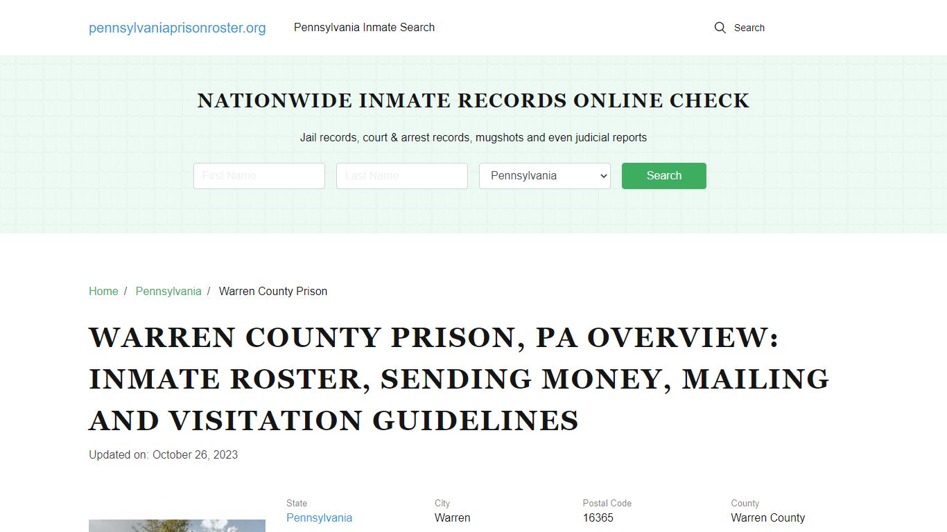 Warren County Prison, PA: Offender Search, Visitation & Contact Info